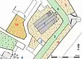 Situationsplan: 1. Theodorskirche 2. Allerheiligenkapelle  3. Pfarrhof  4. Kartausgasse  5. Theodorsgraben  6. Claragraben  7. Sonderfriedhof  8. Friedhof «Kleeacker»  9. Friedhof «Mättelein»  10. «Merianscher Totenacker» mit dem Grab von Theo