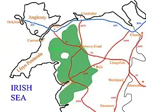 Lage des Nationalparks im Norden von Wales