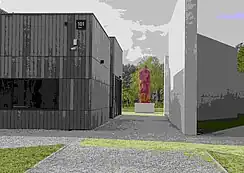 Statue einer Mutter mit ihrem Kind von Mieczysław Welter vor dem Museum Gedenkstätte Sobibor (Okt.2023)