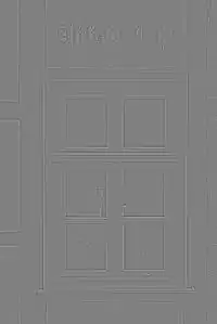 2. Hochpassdarstellung, Radius: 5 Pixel. Die Kantenumgebung wurde mit einem Radius von 5 Pixeln erhalten, der Rest des Bildes wurde auf eine graue Fläche reduziert