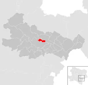 Lage der Gemeinde Sooß im Bezirk Baden (anklickbare Karte)