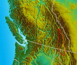 Umriss der Purcell Mountains in Kanada und den USA