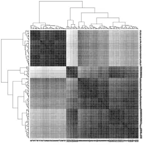 Heatmap der euklidischen Distanzen im Iris Datensatz. Je dunkler die Farbe desto kleiner ist die Distanz zwischen den Objekten.