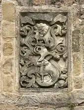 Wappendarstellung der Grafen von Spiegelberg von 1507 an der Burg Coppenbrügge