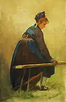 Carl Spitzweg, Dachauerin auf einer Bank sitzend (ca. 1856)