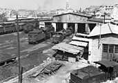 Heizhaus Split mit Schmalspurlokomotiven der Reihe 83, um 1952