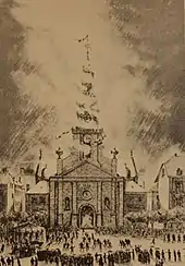 Brand des barocken Kirchturmes 1880, (Stadtarchiv Saarlouis)