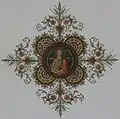 St. Venantius (Wertheim), Deckengemälde, Inschrift: Moses, Panem coeli dedit eis, Ps 77 (dt. Übersetzung: Moses, Er gab ihnen Brot vom Himmel, Psalm 78, 24)
