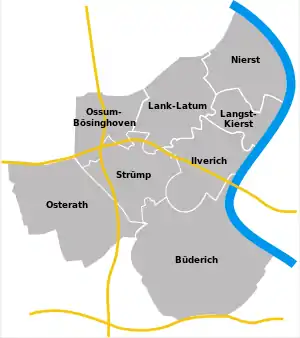 Lage der Stadtteile Meerbuschs
