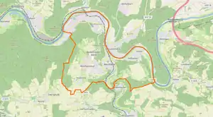 Lage und Gemarkung der Gemeinde Wertheim sowie die Stadtteilgrenze der Kernstadt Wertheim.