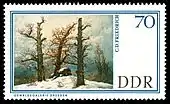 Briefmarke DDR 1967, Motiv Hünengrab im Schnee