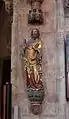 Evangelistenfigur mit Kreß-Wappen in der Sebalduskirche (Nürnberg)