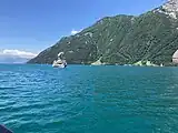 Seeteil des Vierwaldstättersee mit dem Dreikantonseck, Sicht von Treib nordwestlich, nach Langmatt (2022)