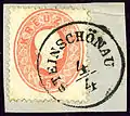 Österreichische 5-Kreuzer-Briefmarke, entwertet um 1875 in STEINSCHÖNAU