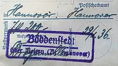 Posthilfstelle-Stempel„Böddenstedt über Uelzen (Bz. Hannover)“ (1936)