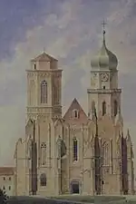 Stift Klosterneuburg, Fassade der Klosterkirche vor der neogotischen Rekonstruktion durch Friedrich von Schmidt