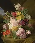 Ein Korb Rosen auf einem Felsen mit Blick auf eine Landschaft, 1826, Öl auf Leinwand, 68,3 × 55,6 cm