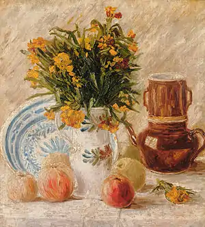 Stillleben mit Kaffeetopf und Blumen (unbekannter Künstler des 19. Jahrhunderts)