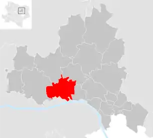 Lage der Gemeinde Stockerau im Bezirk Korneuburg (anklickbare Karte)