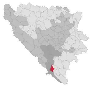 Lage der Gemeinde Stolac in Bosnien und Herzegowina (anklickbare Karte)