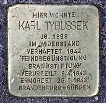 Stolperstein für Karl Tybussek vor der Jahnstrasse 12 in Berlin-Britz