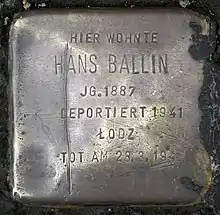 Stolperstein für Hans Ballin (Bachemer Straße 235)