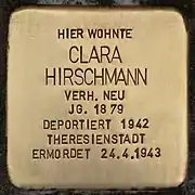 Stolperstein für Clara Hirschmann
