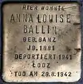 Stolperstein für Anna Louise Ballin (Maastrichter Straße 3)