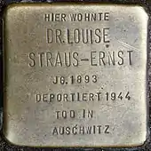 Stolperstein für Dr. Louise Straus-Ernst (Emmastraße 27)