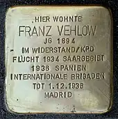 Stolperstein für Franz Vehlow Weimarer Straße 15