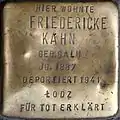 Stolperstein für Friedericke Kahn (Maastrichter Straße 3)