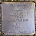 Stolperstein für Johanna Aronsheim (Zwirner Straße 33)