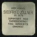 Stolperstein für Siegfried Zöllner (Volksgartenstraße 15)