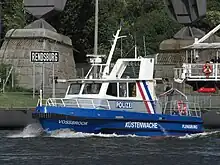 Streifenboot Vossbrook der WSP Schleswig-Holstein auf dem Nord-Ostsee-Kanal