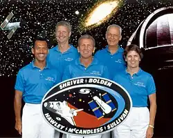 v. l. n. r. Charles Bolden, Steven Hawley, Loren Shriver, Bruce McCandless, Kathryn Sullivan