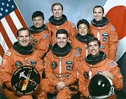 v.l.n.r Vorne: Richard Hieb, Robert Cabana, Donald ThomasMitte: Leroy Chiao, Chiaki Naito-Mukai Hinten: James Halsell, Carl Walz
