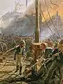 Peter Willemoes spornt in der Seeschlacht vor Kopenhagen (1801) die Männer an