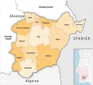 Karte der Subregion Baixo Alentejo