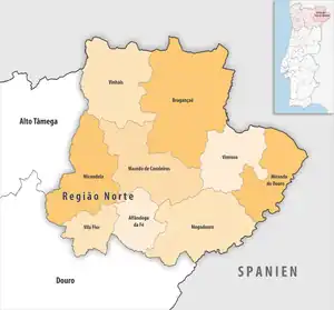 Karte der Subregion Terras de Trás-os-Montes