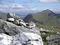 Blick vom Am Bathaich, ein dem Sgùrr a’ Mhaoraich zugeordneter Top, auf die Westseite des Gleouraich mit dem markanten Fraoch Choire
