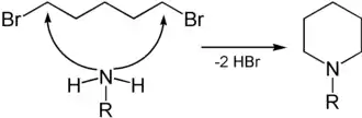 Herstellung von N-alkylierten Piperidinen aus 1,5-Dibrompentan