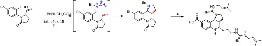 Step of martinellic acid synthesis using azomethine ylide.