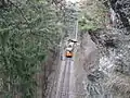 Der ehemalige Bielefelder Triebwagen 51 in der Haltestelle Schönruh