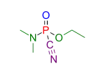 Tabun (vereinfachte Strukturformel ohne Berücksichtigung der  Stereochemie am Phosphoratom)