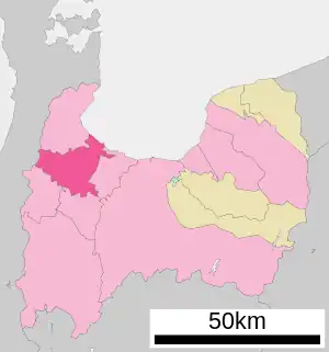 Lage Takaokas in der Präfektur