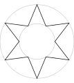 6-zackiger Stern der Gemeinde Tamins in Graubünden (Schweiz) 
  
    
      
        α
        =
        π
        
          /
        
        4
      
    
    {\displaystyle \alpha =\pi /4}