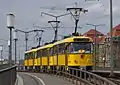 Eine Traktion von 3 Tatra T4D-MT auf der Carolabrücke