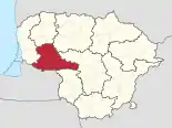 Karte Litauens – Bezirk Tauragė hervorgehoben