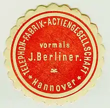 Siegelmarke der Telephon-Fabrik Actiengesellschaft Hannover, vormals J. Berliner