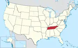 Karte der USA, Tennessee hervorgehoben